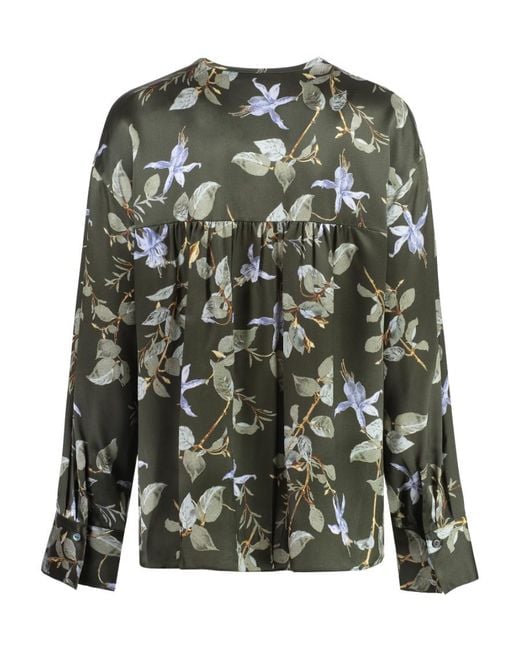 Vince Green Bellflower Satin V-Neck Blouse