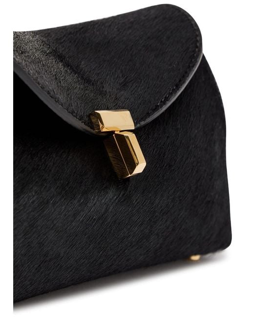 Totême Black T-Lock Mini Horsehair Clutch