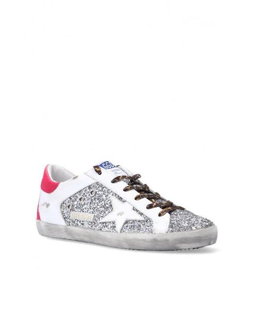 Golden Goose Deluxe Brand White Superstar Glitter Lace-Up Sneakers