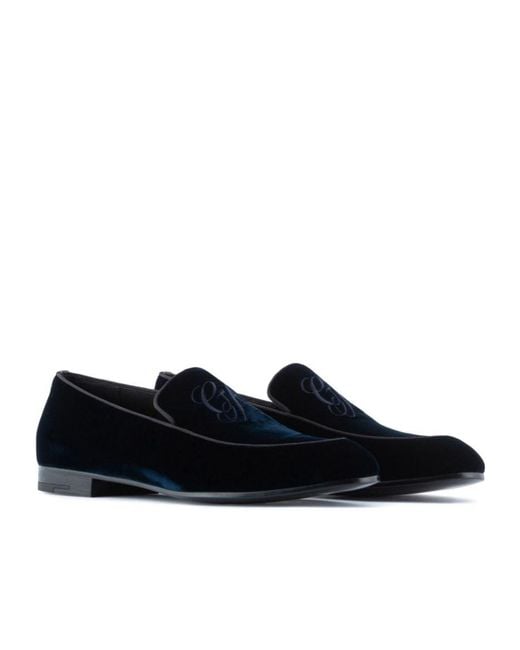 Giorgio Armani Black Logo-Debossed Velvet-Finish Loafers for men
