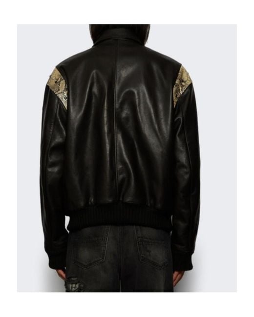 Amiri Black Snake-Effect Studded Bones Leather Jacket for men