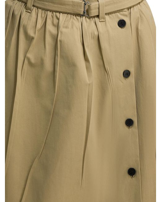 Prada Natural Pleated Belted Midi Skirt