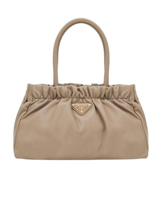 Prada Natural Double Handle Shoulder Bag