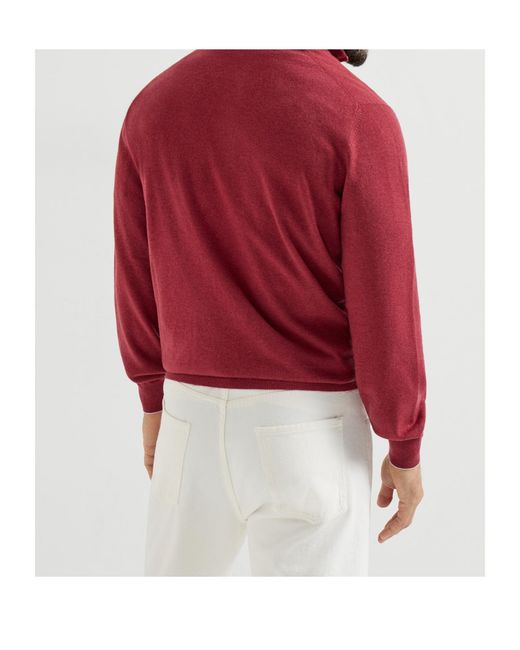 Brunello Cucinelli Red Half-Zip Cashmere Sweater for men