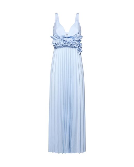 P.A.R.O.S.H. Blue Floral-Appliqué Pleated Gown