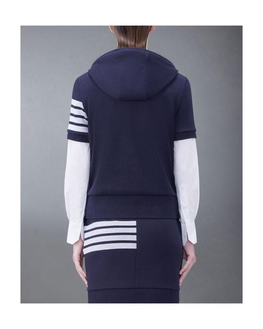 Thom Browne Blue Short-Sleeved Drawstring Hoodie