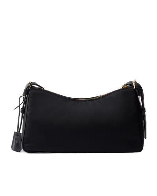 Prada Black Logo Plaque Padlock-Detailed Shoulder Bag