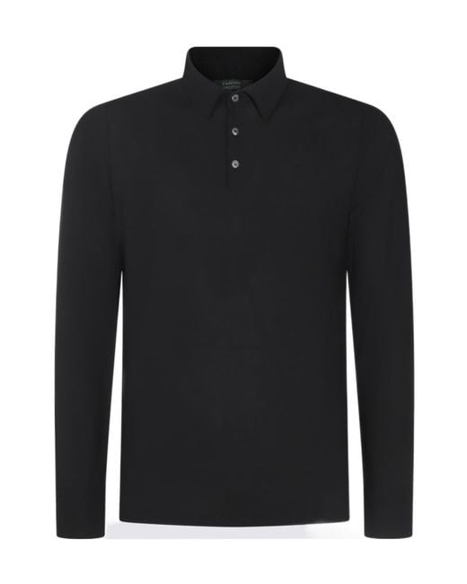 Zanone Black Long Sleeve Polo Shirt for men