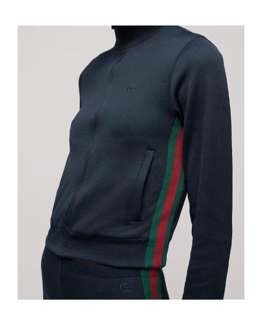 Gucci Blue Zip-Up Ribbed Sweatshirt