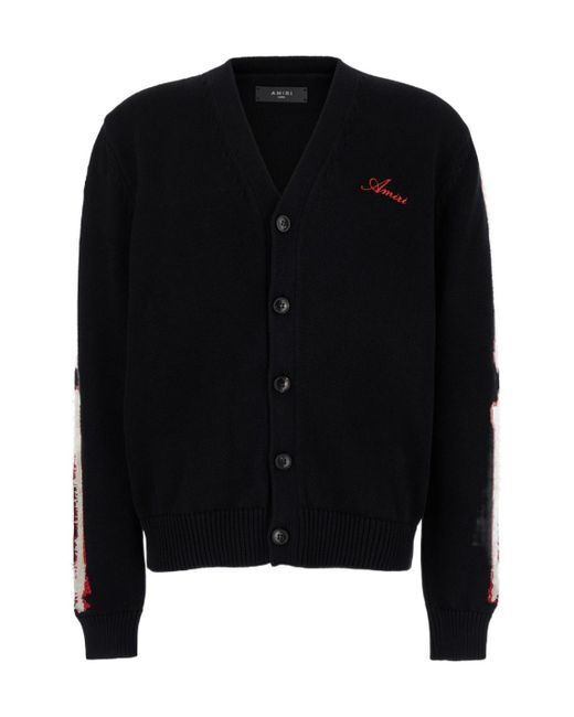 Amiri Black Cardigan With Bones Motif And Logo for men