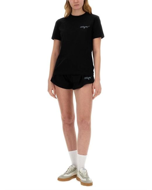 MSGM Black Logo Embroidered Drawstring Shorts