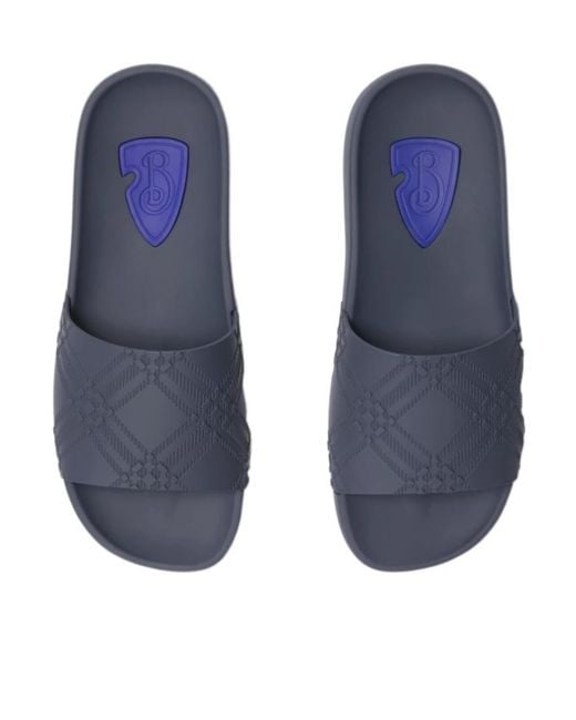 Burberry Blue Embossed Check Dive Slides for men