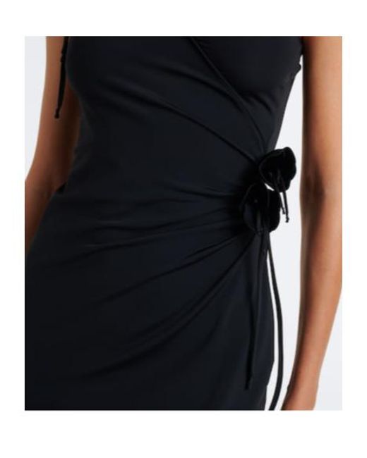 Coperni Black Asymmetrical Cocktail Dress With Floral Appliqués