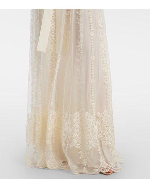 Elie Saab White Embroidered Tulle Bustier Gown