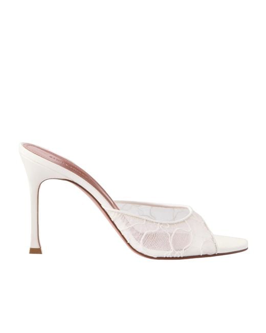 AMINA MUADDI White Satin And Corded-Lace Sandals