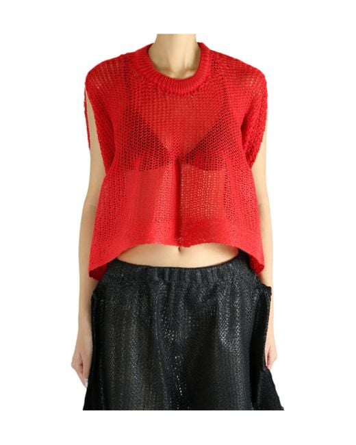 Issey Miyake Red Panini Knitted Sleeveless Top