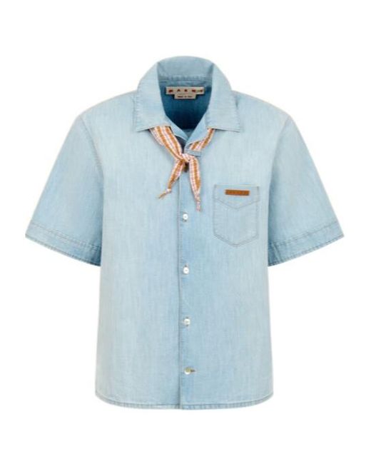 Marni Blue Short-Sleeve Chambray Shirt for men