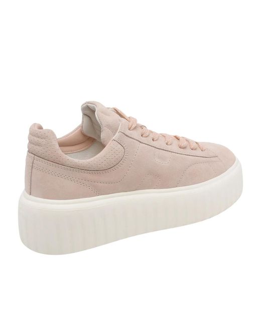 Hogan Pink Blush Low-Top Suede Ribbed Sole Sneakers
