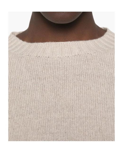 Aragona Natural Ribbed-Trim Crew Neck Sweater