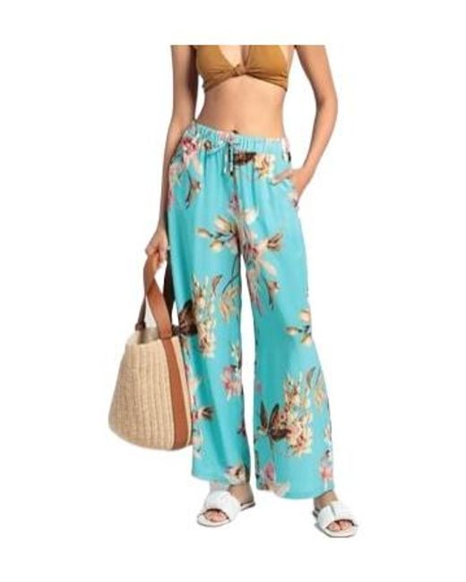 Max Mara Blue Floral Print Wide-Leg Trousers