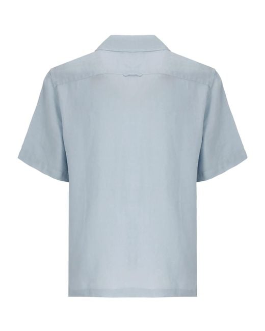 Woolrich Blue Straight Hem Short-Sleeved Shirt for men