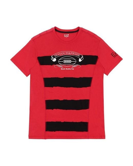 EA7 Red Logo Striped T-Shirt for men