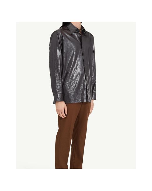 MM6 by Maison Margiela Gray Shiny Coated Linen Shirt for men