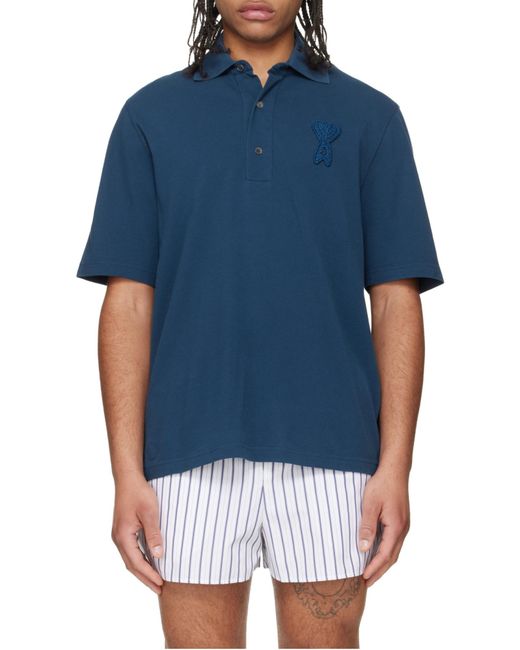 AMI Blue Ami Ami De Coeur Short-Sleeved Polo Shirt for men