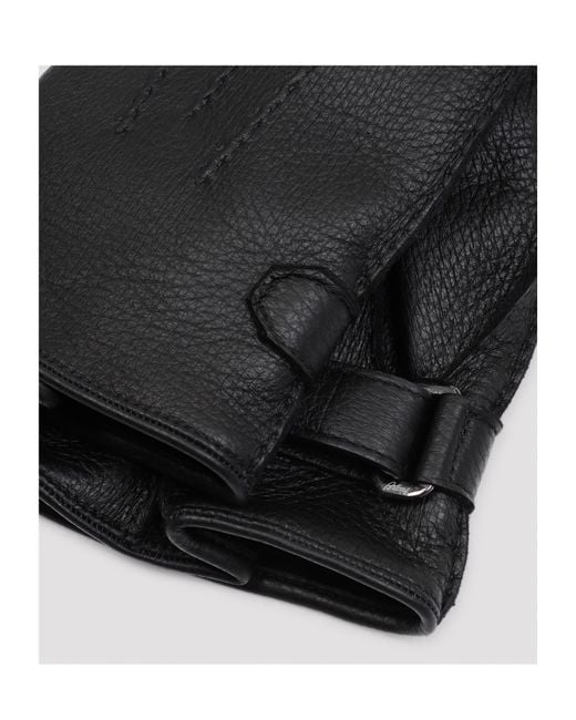 Brioni Black Touch-Strap Leather Gloves for men