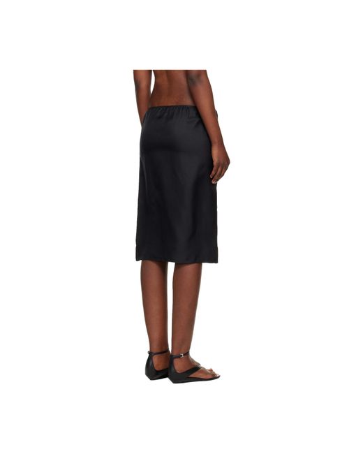 Loulou de Saison Black Vasali Silk Twill Midi Skirt
