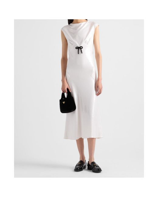 Prada White Sequined Satin Jersey Dress