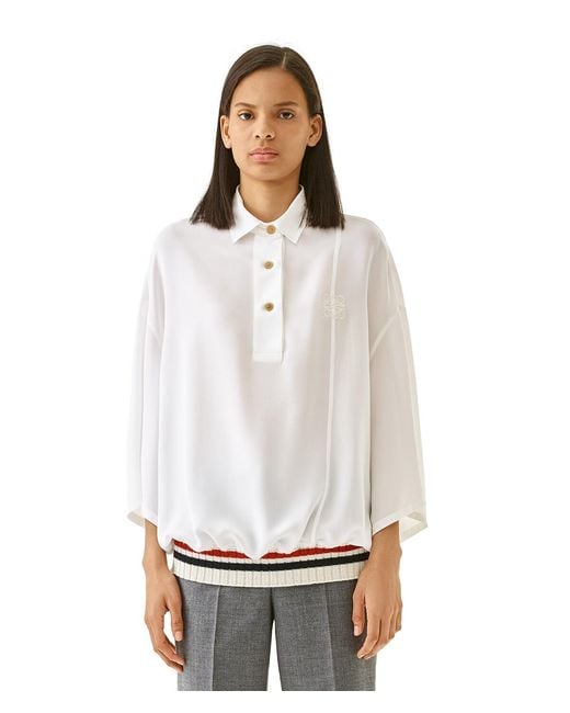 Loewe White Ribbed Trim Polo Shirt