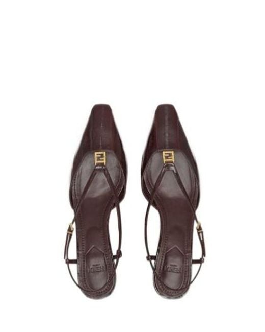 Fendi Brown Ffold Square-Toe Slingback Pumps