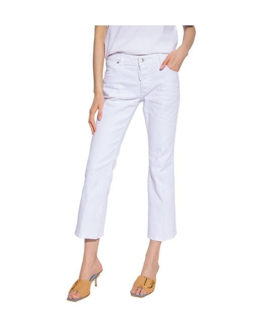 DSquared² White Bootcut High-Waist Cropped Trousers