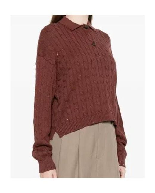 Brunello Cucinelli Red Cable Knit Polo Sweater