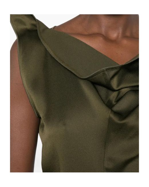 Victoria Beckham Green Ruffled Asymmetric Dress