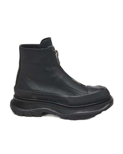 McQueen Black Tread Slick Zip Detailed Boots