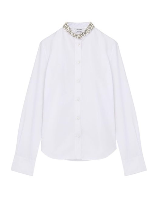 McQueen White Long Sleeved Embellished-Neck Shirt