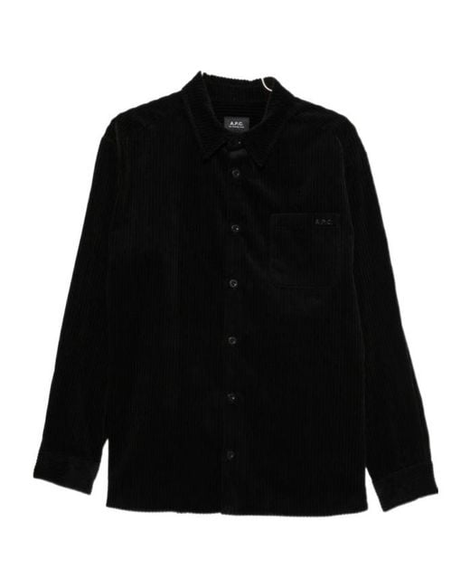 A.P.C. Black Corduroy Chest-Pocket Shirt for men
