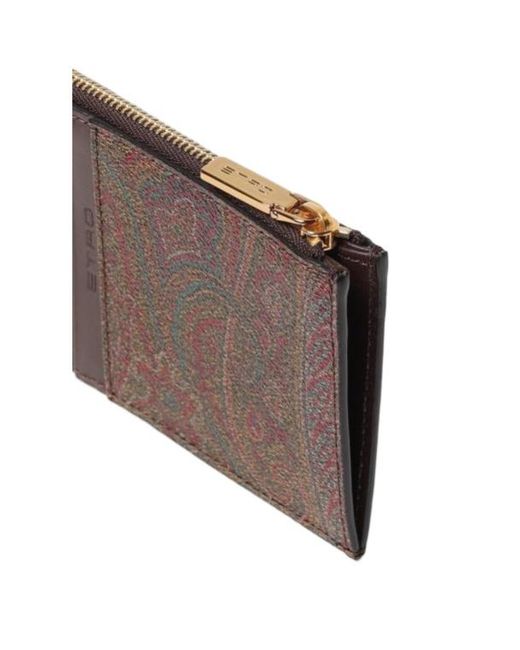 Etro Brown Paisley Logo Embossed Wallet for men