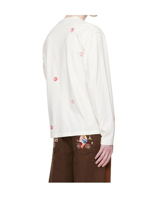 Carne Bollente White Crew Neck Long-Sleeved T-Shirt for men