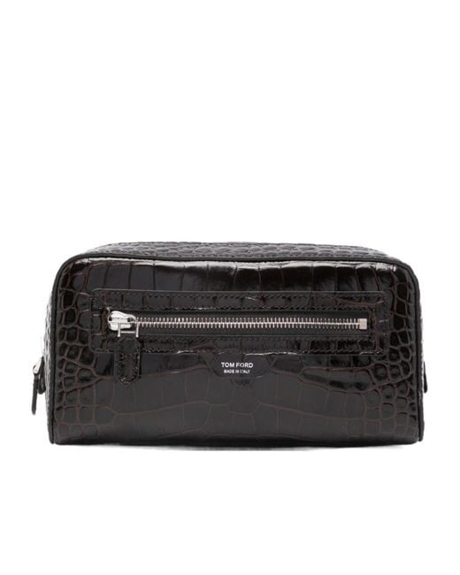 Tom Ford Black Embossed Zipped Wash Bag for men