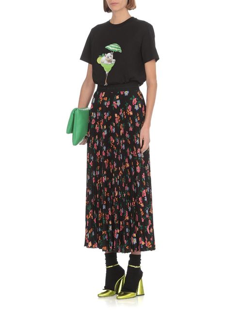 MSGM Black Graphic Printed Crewneck T-Shirt