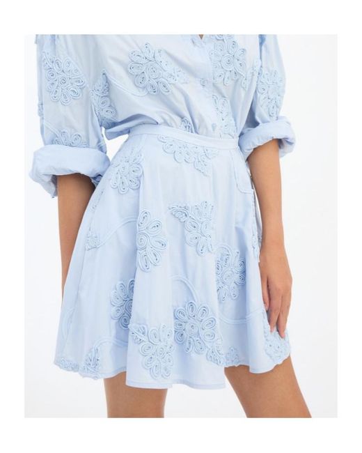 ROTATE BIRGER CHRISTENSEN Blue Berty Textured Floral Mini Skirt