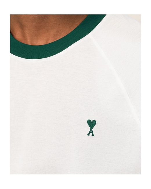 AMI White Ami Contrast Collar Logo T-Shirt for men