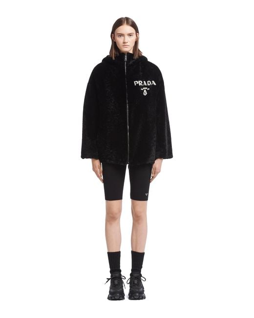 Prada Black Reversible Gabardine And Shearling Jacket