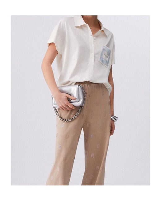 Liu Jo White Crystal-Pocket Polo Top