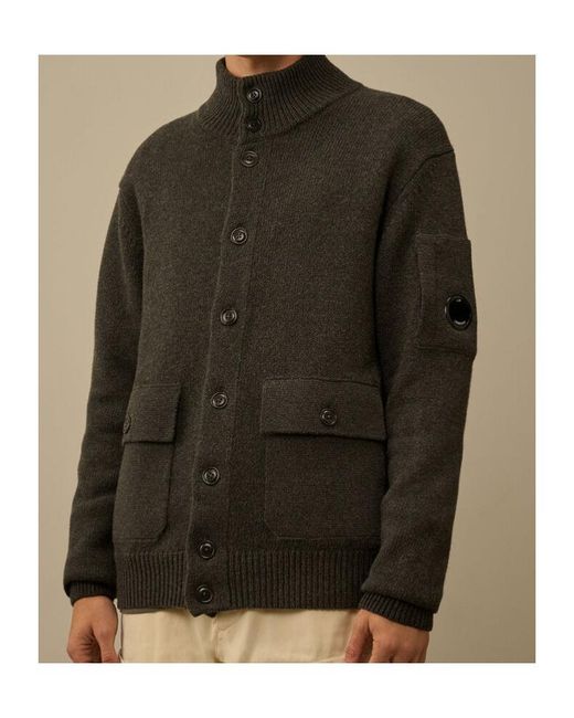 C P Company Green Lens Detailed Turtleneck Cardigan for men