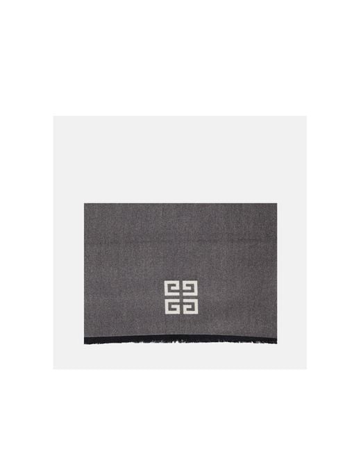 Givenchy Gray Logo Intarsia Fringed Scarf for men