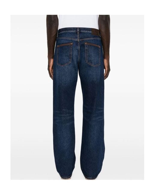 Etro Blue Logo-Patch Straight-Leg Jeans for men